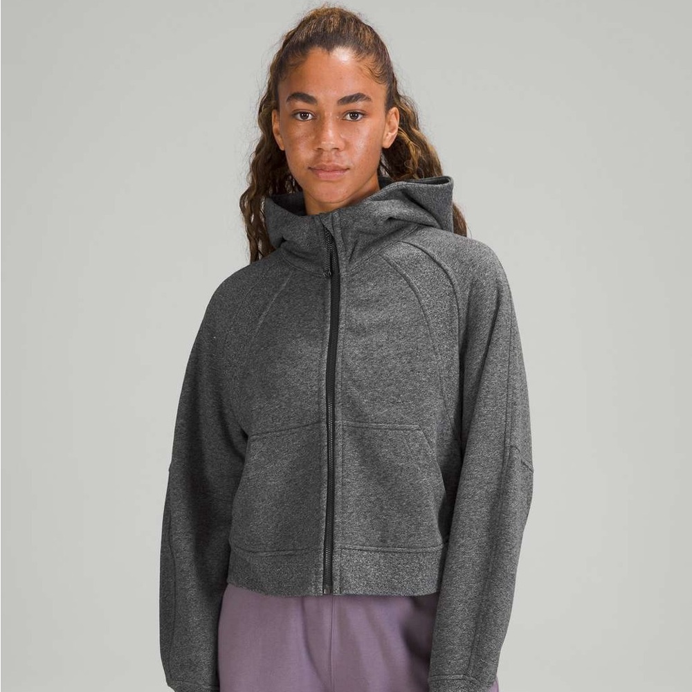 lululemon scuba cropped full zip color: heather ex speckled black